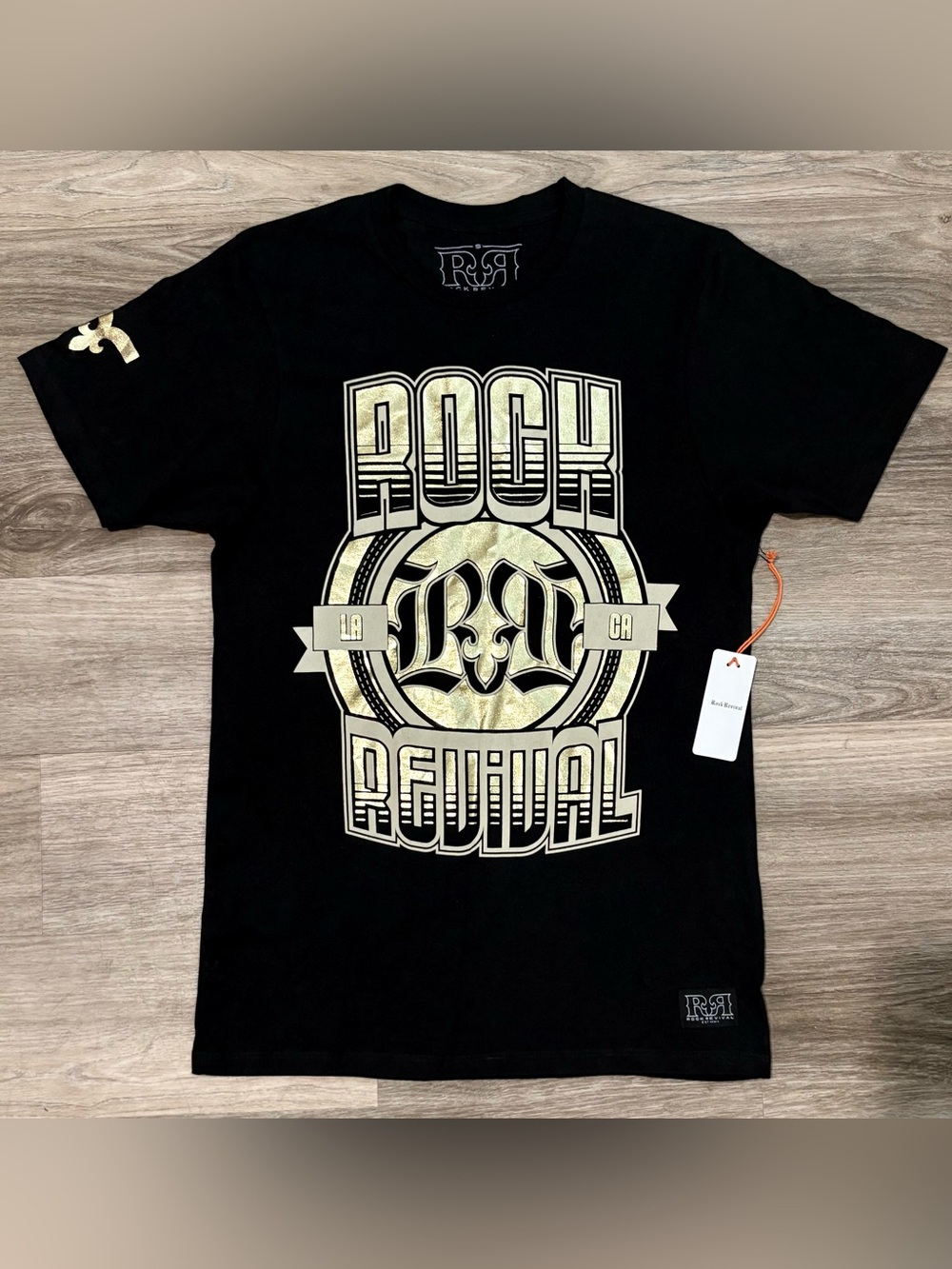 Rock Revival Foil Graphic T Shirt Black & Gold Mens Small NEW with Tags